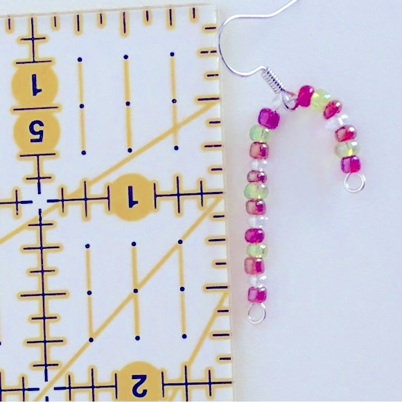 New Candy Cane Christmas Holiday Handmade Beaded Earrings Unique Gift Festive - Picture 3 of 4